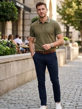 Michael Kors Sz L Khaki / Ivy Green GREENWICH Men’s shortsleeve polo shirt